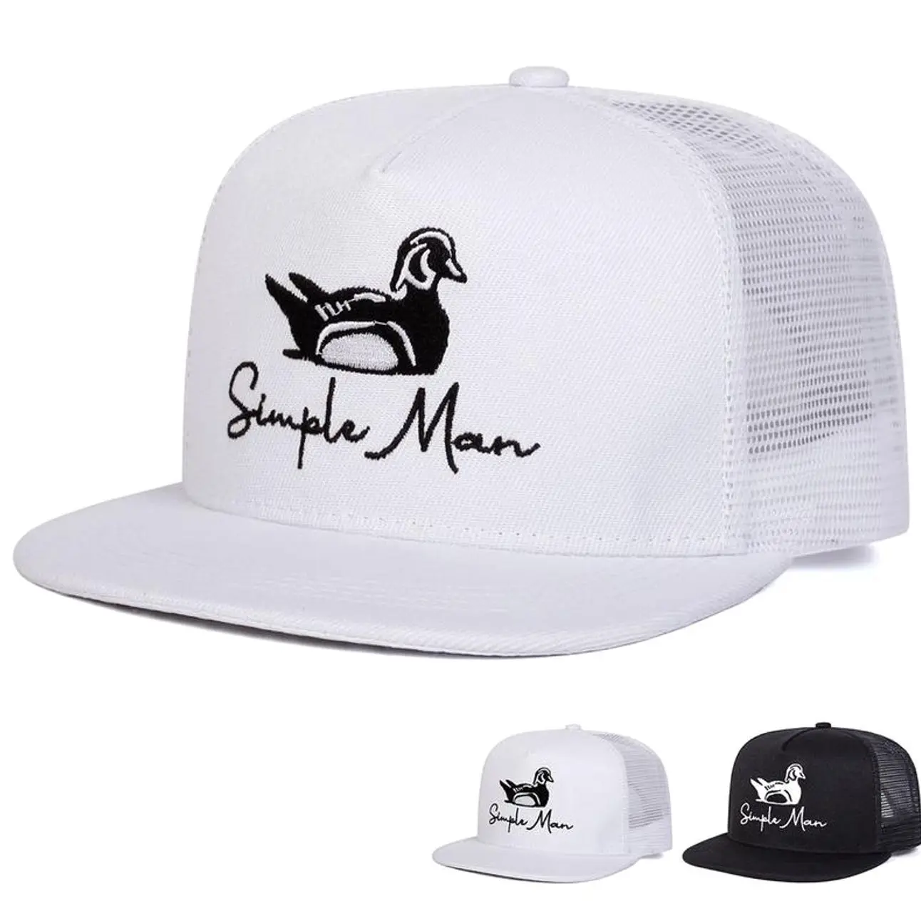 Unisex Simple Man Embroidery Hip-hop Net Hats, Adjustable Snapback Trucker Hat for Men Women Summer Beach Sports Cap with Sun Protection
