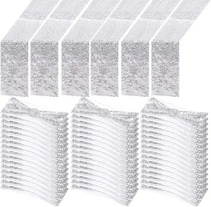 54 count  Sequin Chair Sashes and Table Runners, 48 Sequin Chair Bows, 6 Glitter Table Runners for Birthday Party Wedding Banquet Holiday Decorations