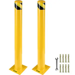 VEVOR Safety Bollard, TikTokShopBlackFriday, 36 Inch Height Bollard Post, 5.5 Inch Diameter Steel Pipe Safety Bollard Post, Yellow Steel Bollard, Steel Safety Bollard with 8 Anchor Bolts, Perfect for Traffic-Sensitive Area