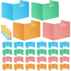 Colorful 24-Pack Desk Dividers for Students, Durable Plastic Study Carrel Divider, Easy to Clean  Classroom Shield Folder Boards for Student Desk  Orange Blue Green