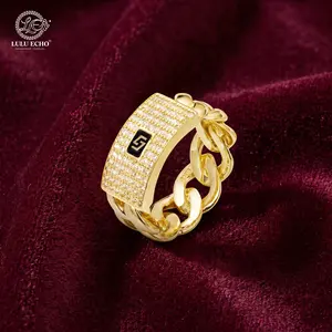 LuLuEcho 14K Gold Plated Cuban Ring | Iced Out CZ Statement Ring | Waterproof Non-Tarnish Unisex Jewelry | Free Gift Box