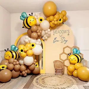 Bee Balloons Arch Kit Mustard Yellow Sand White Brown Bee Balloons for Bee Baby Shower Party Decorations, Gender Reveal Bee Party Fall Wedding Birthday Party Supplies