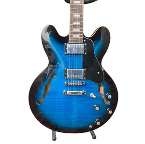 Half hollow 335 electric guitar tune-o-bridge HH pickup, chrome hardware, flame wood veneer, rosewood fretboard, 22 frets