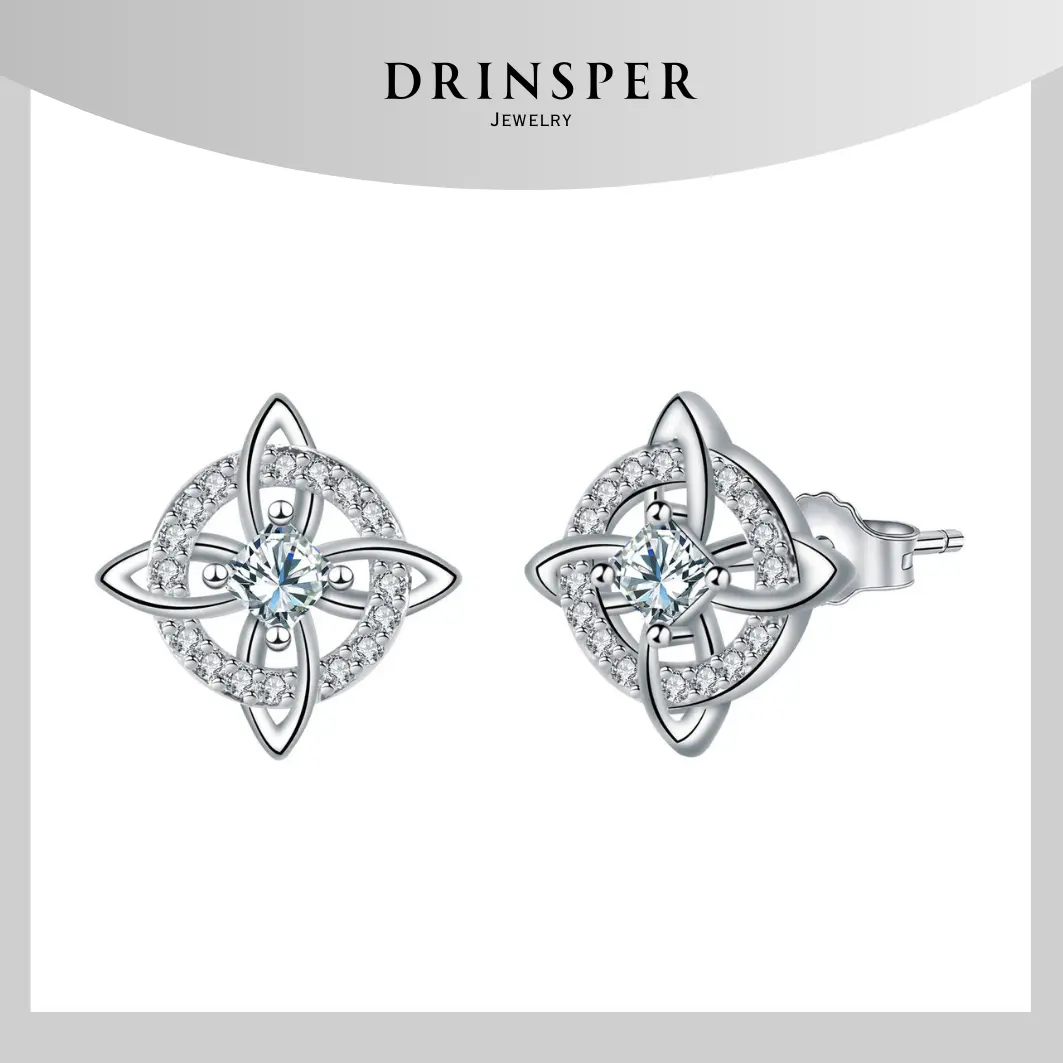 Drinsper Witches Knot Stud Earring for Women Girls Cubic Zironcia Hecate Dark Goddess of Witches Celtic Knot Pagan Wiccan Tetragrammaton Collar De Amuleto De Protecion Pendientes Suitable for Daily Wearing Fashion Jewelry Accessory Gift