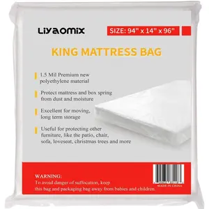 King Mattress Bag for Moving Storage, 1.5 Mil Clear Waterproof Plastic Mattress Storage Bag Cover, Disposal Mattress Protector for King/California King Size