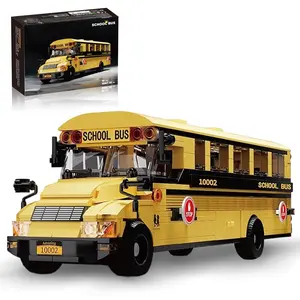 Realistic Yellow School Bus Building Blocks Kit - ABS Plastic City Vehicle Toy with Movable Parts, STEM Educational Gift for Kids