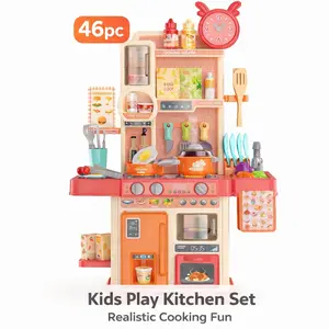 King Size Pretend Play Kitchen Toys for Kids - 46PCS with Cooking Stove, Steam, Play Sink, Sound & Light Effects, Realistic Kitchen Accessories mini party little girl,christmas gifts for 3–12 girls,kitchen play set,viral christmas gifts for kids