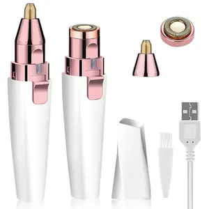 Eyebrow Facial Trimmer: 2 in1 Rechargeable Facial Hair Removal and Eyebrow Shaver - Face Lips Body Painless Facial Razor with Built-in LED Light