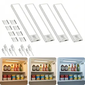 【GLEAM】4 Pack Under Cabinet Lights,Motion Sensor Night Light Indoor,2100mAh USB Rechargeable Light,Magnetic Installation Dimmable Lights for Kitchen,Wardrobe,Pantry, Closet,Bathroom,Stairs,Sink Cabinet, or Garage