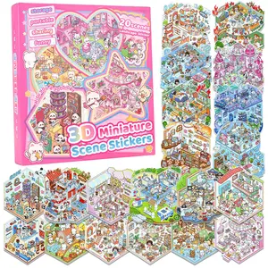20 Sets DIY 3D Sticker Scene Book, Sticker Therapy for Adults, 3D House Stickers with Collection Box, Cute Cartoon Scene Stickers
