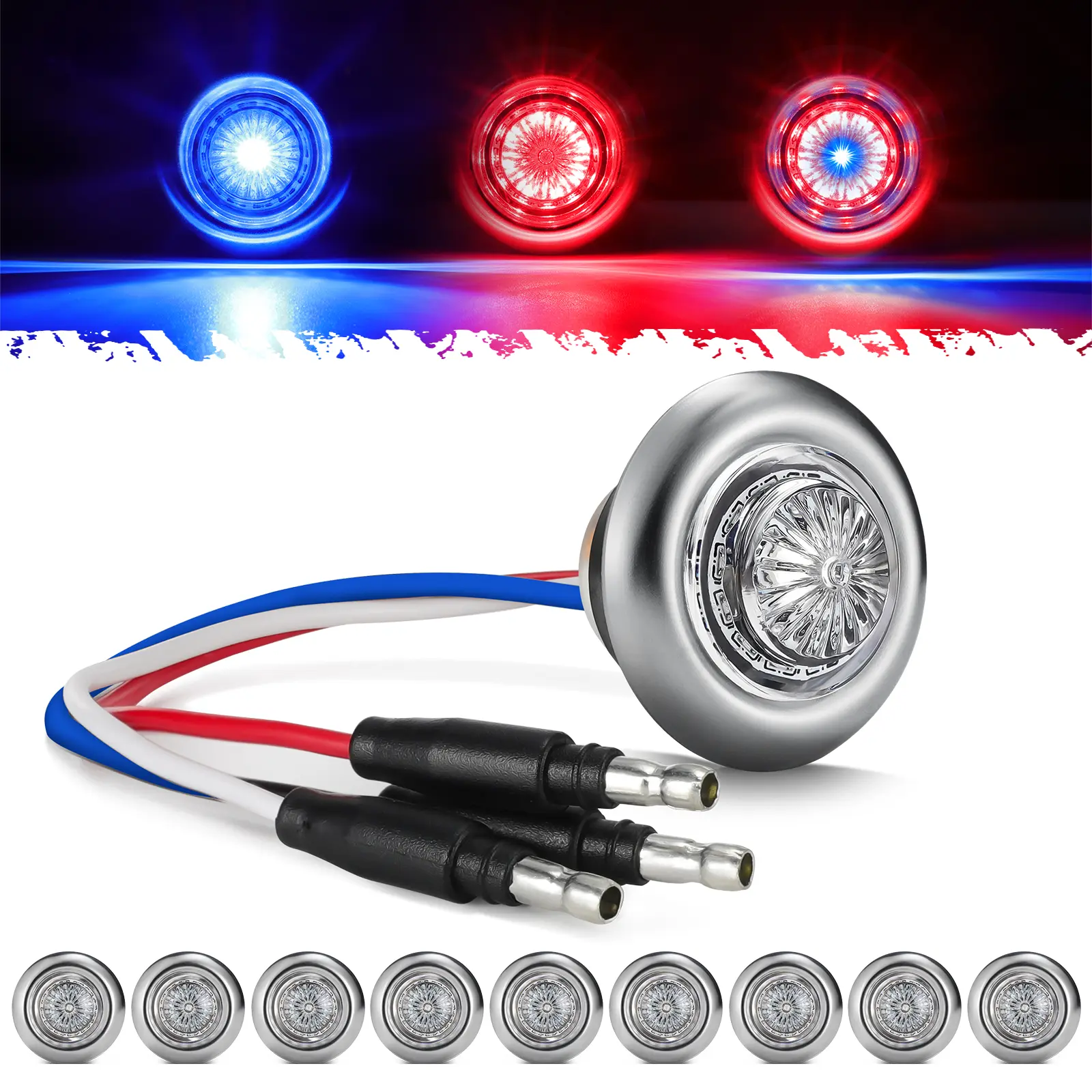 10pcs 3/4 inch Red to Blue Marker Lights