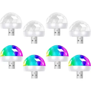 8 Pcs USB Mini Disco Ball Lights Christmas Party Stocking Stuffer Sound Activated DJ Stage Strobe Lights Portable LED Car Atmosphere Light for Xmas Karaoke Bar Home(Hemicycle Style)