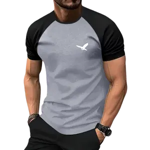Summer lightweight men’s raglan short-sleeve T-shirt with shoulder and sleeve cuff design, featuring a bold eagle graphic print—stylish and trendy. Comfortable for travel and vacations, versatile for casual outdoor sports, and suitable as a base layer, fi
