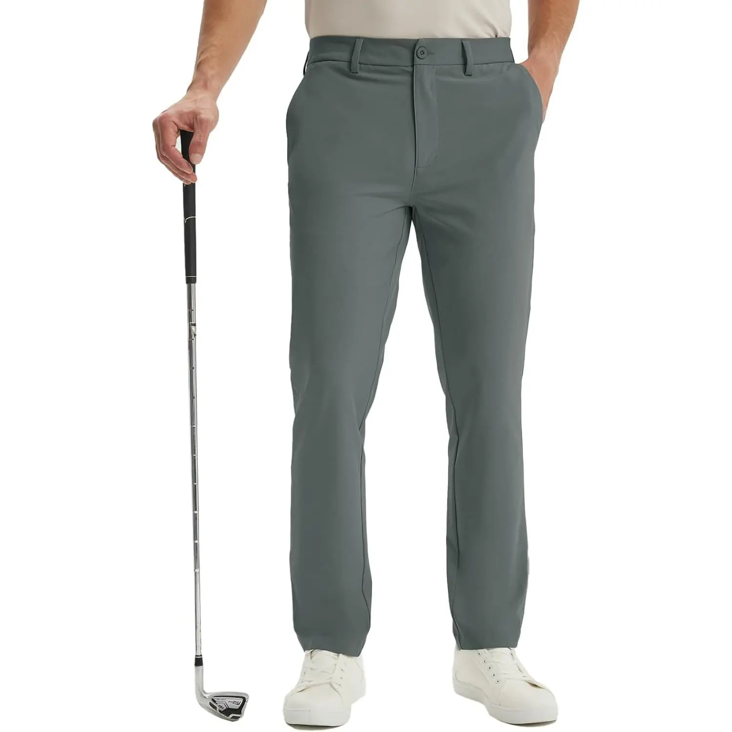 Male Regular-Fit Classic Golf Pants - Lightweight Straight-Leg Quick-Dry Slacks with Belt Loops, Tee Pockets, Water-Repellent, Soft, Breathable, Stylish for Work, Travel, Hiking