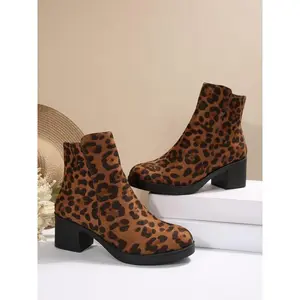Women's Fashion Leopard Print Boots, Casual Comfortable Zipper Design Ankle Boots for Fall & Winter, Female All-match Trendy Shoes for Daily Wear(Sheets)