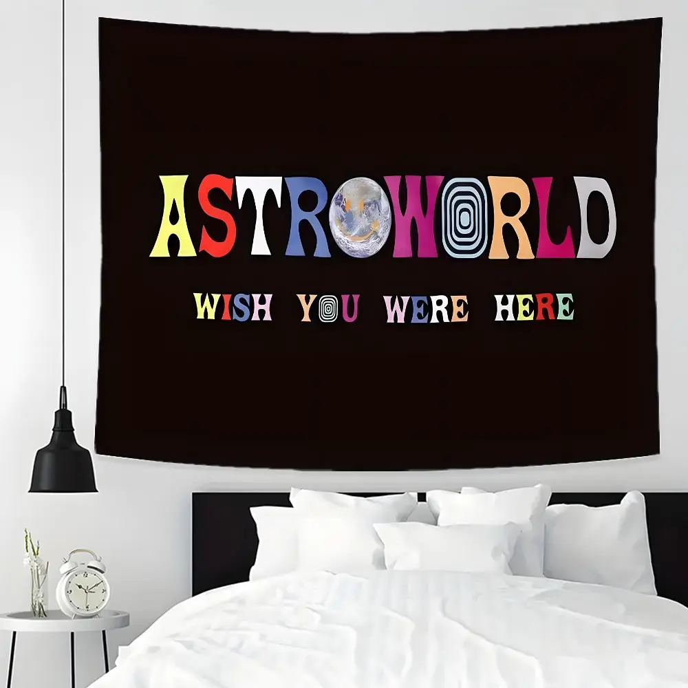 Colorful “ASTROWORLD” Hip-Hop Design Tapestries Home Decoration Hangable Ornaments Wall Large Tapestry Wall Hanging, Multiple Sizes, Easy to Clean and Maintain. Suitable for Living rooms, Bedrooms, Homes and Parties Great Gift for Friend And Family