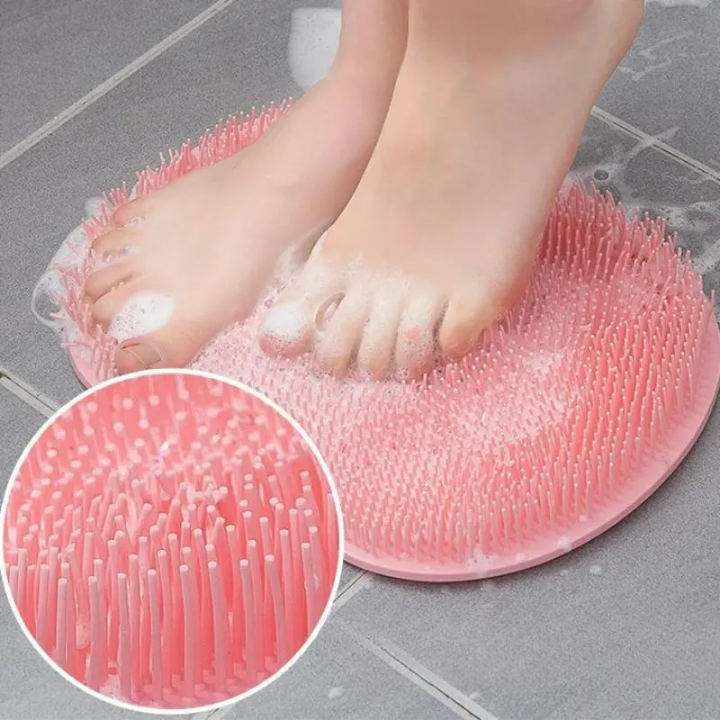 Silicone Back Scrub Brush & Non-Slip Bath Mat Set, Suction Cup Wall-Mounted Cleaning Tool for Shower Foot Massage & Exfoliation, Exfoliating