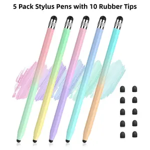 5 Pack Stylus Pens for Touch Screens with 10 Rubber Tips, Dual-end High Sensitivity Capacitive Stylus for iPad, iPhone, Android Samsung and Tablets, Compatible with All Universal Touchscreen Devices,Car Interior Accessories Aluminium Computer