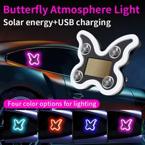 1PCS Solar Powered USB Charging Butterfly Atmosphere Light 45LED Colorful Car Front Rear Windowsheid Flashing Decorative Signal Light Car Interior Lighting