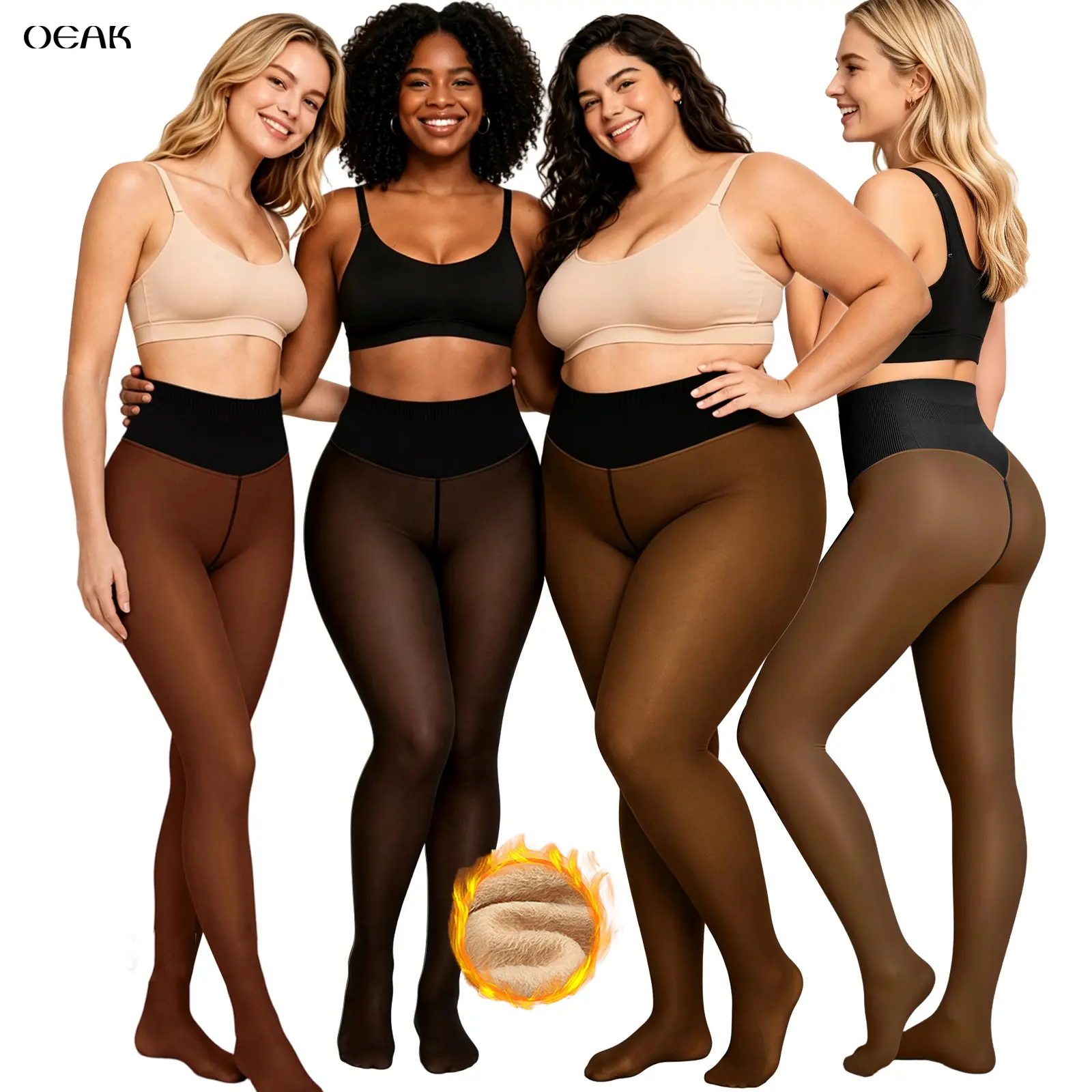OEAK Womens Translucent Fleece Lined Tights Tummy Control High Waisted Pantyhose Leggings Plus Size Thermal Warm Thick Opaque Tights