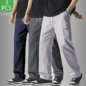3pcs Men's Solid Color Drawstring Casual Pants Multi-color Combinations Loose Trousers Beige Pocket pantalones para hombre pants for men cargo pants for men Plain Set pantalones para hombre pants for men cargo pants for men