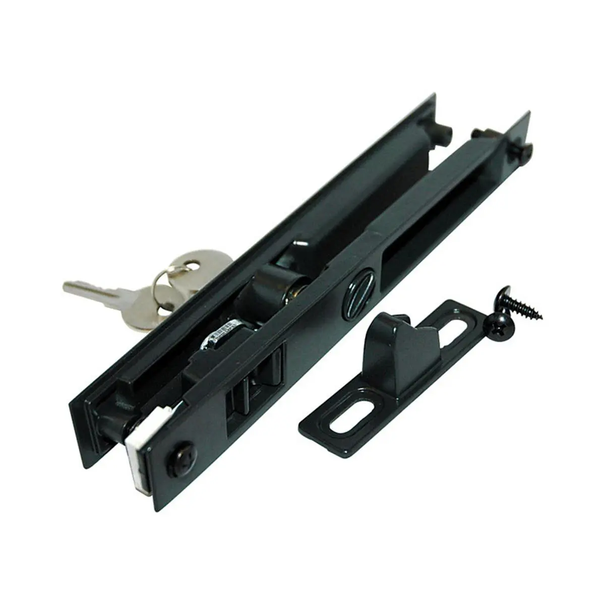 Bronze Sliding Glass Door Lock Set - Keeper + Screws Included, Fits Most Doors, Keyed for Outside Access, Features Upward Locking Movement, Sliding Glass Doors, Includes Keeper And Screws