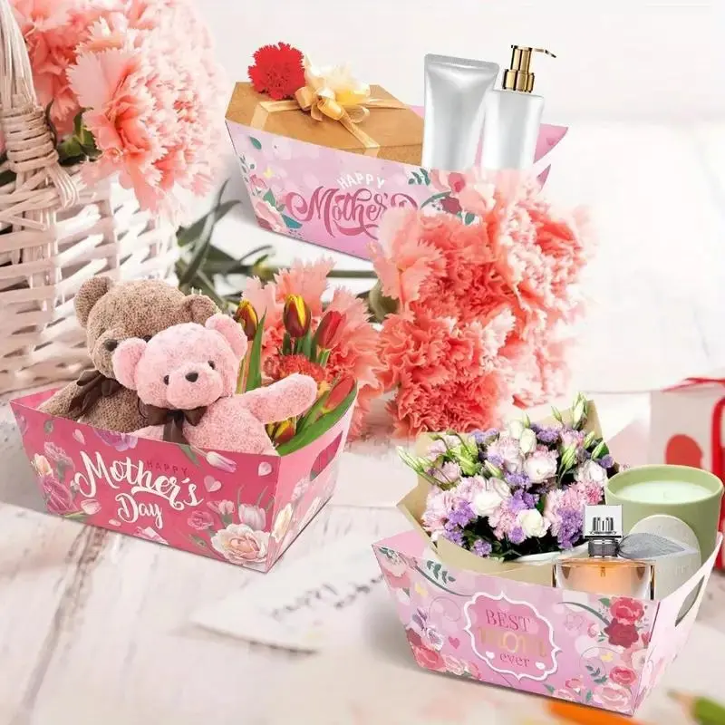 Mother's Day Gift Basket, 12pcs/set Empty Gift Basket with Clear Cellophane Bag & Ribbon, Gift Wrapping Supplies for Birthday Party, Gift Package
