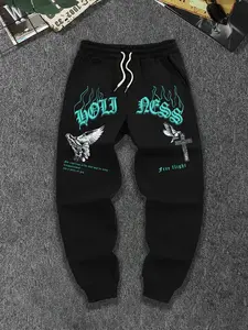 Men's Drawstring Waist Cross Pattern Print Jogger Pants, Comfortable Summer Wear, Fashion Versatile Long Pants for All Seasons, Sport Pants, Casual Athletic Jogging