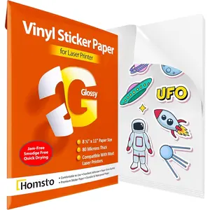 Vinyl Sticker Paper, Glossy Printable Vinyl Sticker Paper for Laser Printer, Quick-Drying, Water and Scratch-Resistant, Self-Adhesive for Most Surfaces, 8.5 x 11 Inches