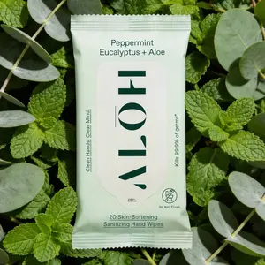 ALOH Peppermint + Eucalyptus Hand Sanitizing Wipes — Natural, Skin-Softening, 99.9% Germ Protection