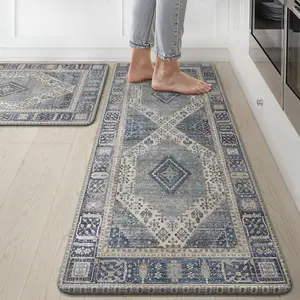 GENIMO Kitchen Mats for Floor 2PCs, Washable Anti-Fatigue Mat for Cushioned, Waterproof Kitchen Runner, Pet Friendly Rug Comfy Rug, Non Slip Ergonomic Comfort Standing Mat for Home, Runner, Office, Sink, Laundry