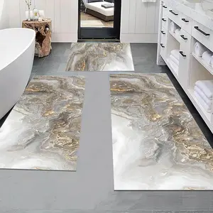 Marble Pattern Bathroom Mat Set, Bathroom Rug Set, 3 Counts/set Non-slip Soft Floor Mat, Stain Resistant Bathroom Carpet, Suitable for Bathroom, Kitchen, Living Room
