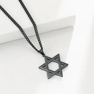 Star of David Pendant Necklace Women Men Stainless Steel Gold Silver Black Color Classic Six-pointed Star Jewish Jewelry