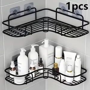 1pc Large wrought iron black wire mesh wall-mounted bathroom storage rack, no drilling required, easy to access and organize, suitable for shampoo, conditioner, and other bathroom storage solutions | Suitable for bathroom decor
