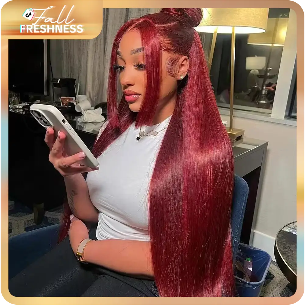 Tahikie 99j Burgundy 13x6 Frontal Lace Straight Wigs 200% Human Hair 13x6 Front Wig Red Hair Brazilian Virgin Straight Human Hair Wigs for Women Pre P
