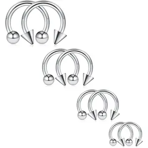 8-24PCS 14G Surgical Steel Nose Septum Horseshoe Hoop Earring Eyebrow Tragus Lip Piercing Ring Balls & Spikes 8-14mm