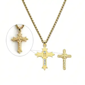 OLDT Kinetic Fidget Cross Necklace - 14K Gold Plated 3-in-1 Magnetic Interchangeable Pendants, 24" Slide Jewelry