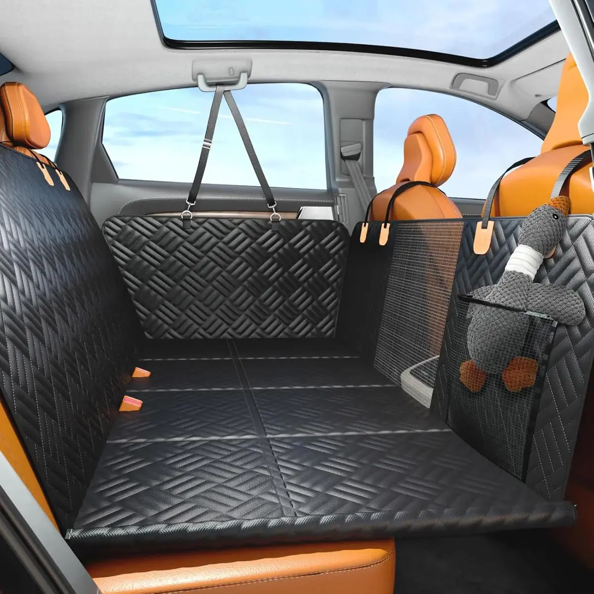 Dog Car Seat Cover with Hard Bottom - Back Seat Extender For Large Dogs Supports Up to 400lbs Solid Design For Long Journeys