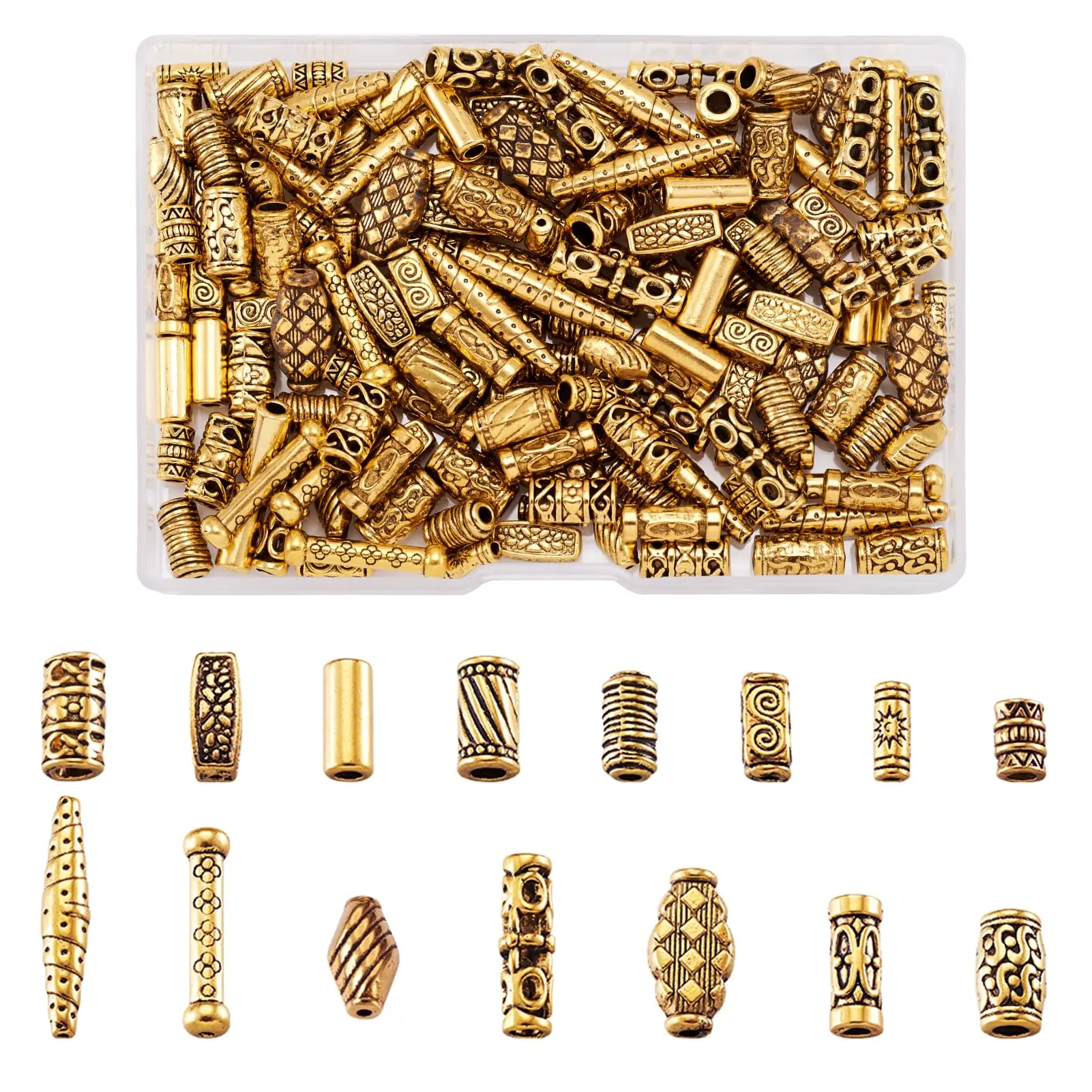 150Pcs Antique Gold Tube Bar Spacer Beads, Tibetan Metal Barrel Beads for Jewelry Crafts