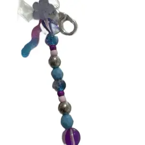 Blue and Purple Keychain with Cool Gummy Worm Charm and Beaded Design