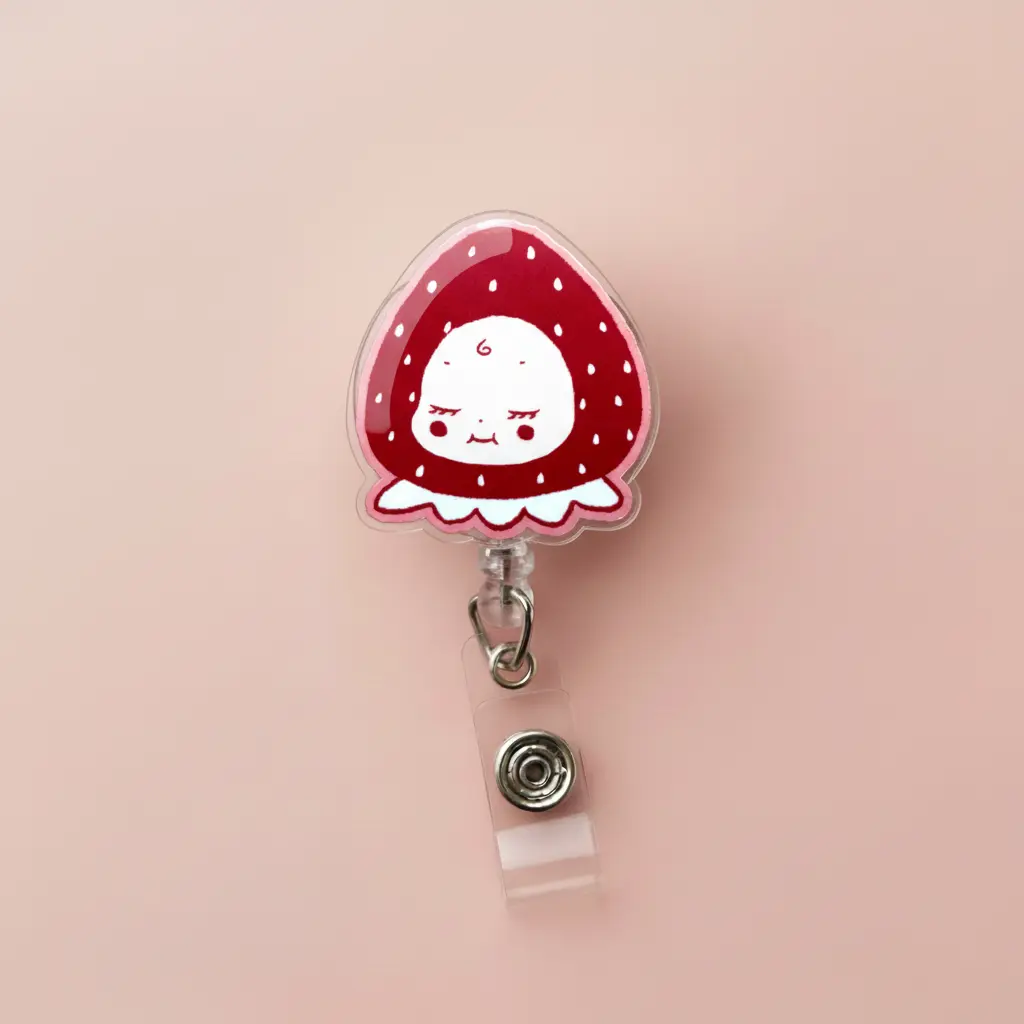 Kawaii Cosplay Baby Sparkly Retractable ID Badge Reel  Cute Strawberry Kewpie Acrylic ID Holder Unique Gift For Pediatric Nurse Teacher Doctor Nursing Student or Coworker