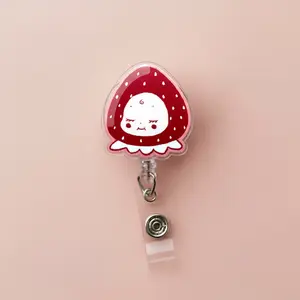 Kawaii Cosplay Baby Sparkly Retractable ID Badge Reel  Cute Strawberry Kewpie Acrylic ID Holder Unique Gift For Pediatric Nurse Teacher Doctor Nursing Student or Coworker