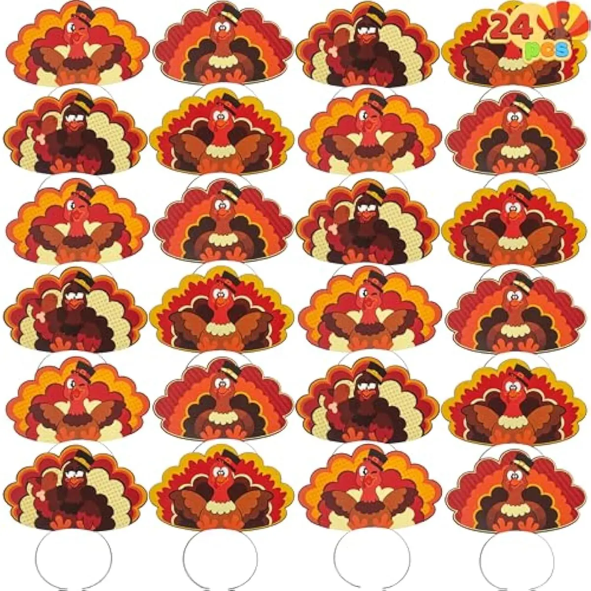 24 PCS Thanksgiving Turkey Headband, Thanksgiving Party Favor Supplies, Accessories, Gifts Bulk, Turkey Costume, Headwear(One Size Fits All)