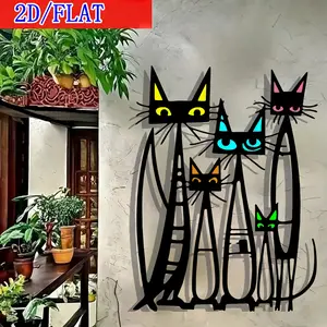 1pc Minimalist Cat Silhouette Metal Wall Art - Black & White Geometric Design with Colorful Accents, Durable Iron Outdoor Decor for Patio, Garden, Yard, Living Room, Bedroom - Ideal Housewarming Gift, Cat Decor, Yard Decoration, Easyinstall Art, 2D Flat