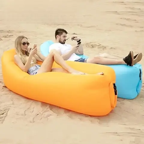 1PC Polyester Rectangle Portable Inflatable Air Bed - Quick Inflate/Deflate, Waterproof Unisex Outdoor Furniture, Sun Lounger for Beach Camping