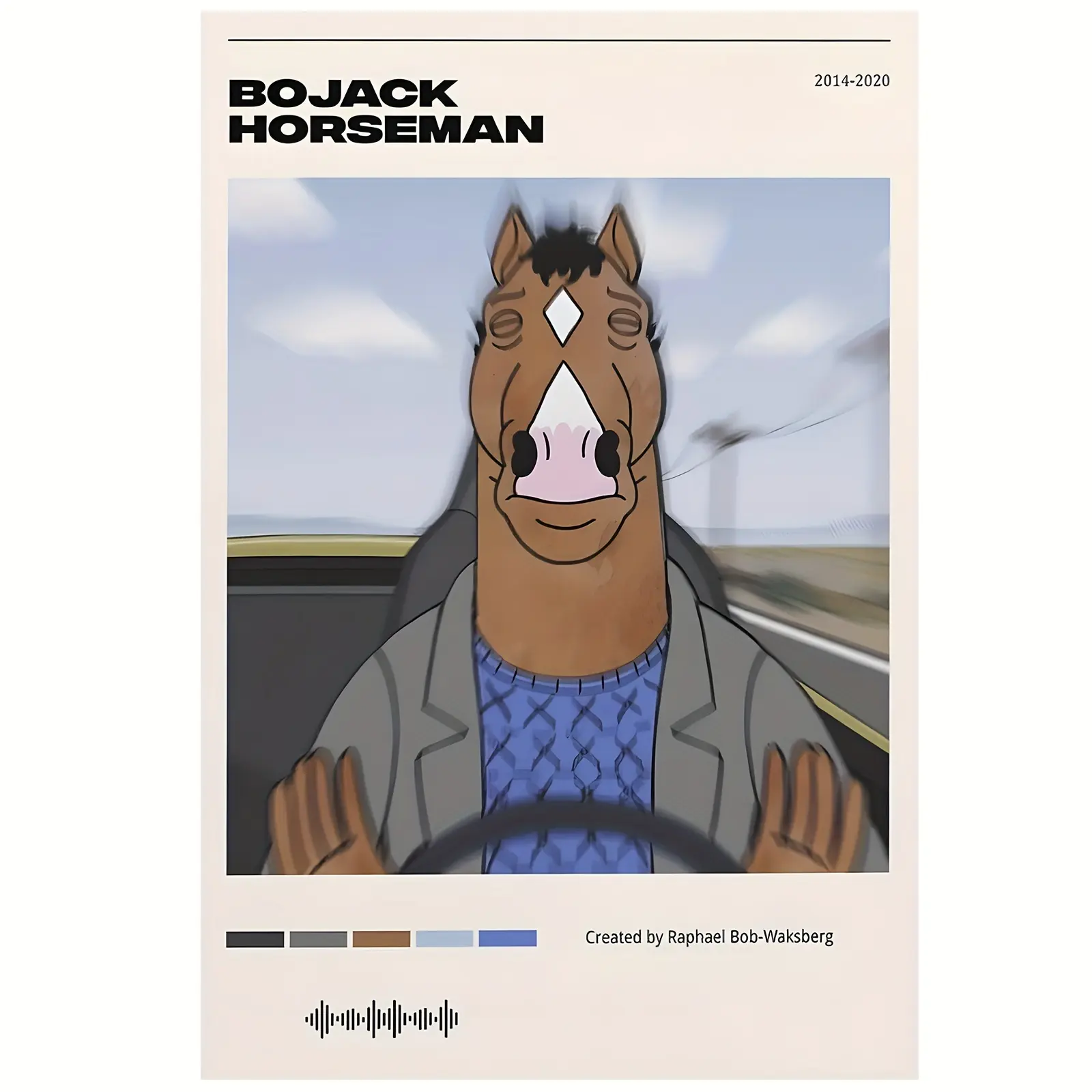 1pc Frameless "Bojack Horseman - On the Road" Minimalist Canvas Wall Art Poster, Sleek and Artistic Decor for Living Room, Office, or Study