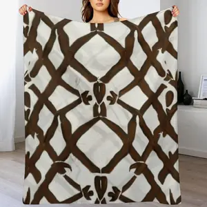 Ultra-Soft Modern White and Brown Trellis Pattern Flannel Fleece Throw Blanket Cozy and Lightweight Perfect for Bed, Couch, Sofa, and Gifts