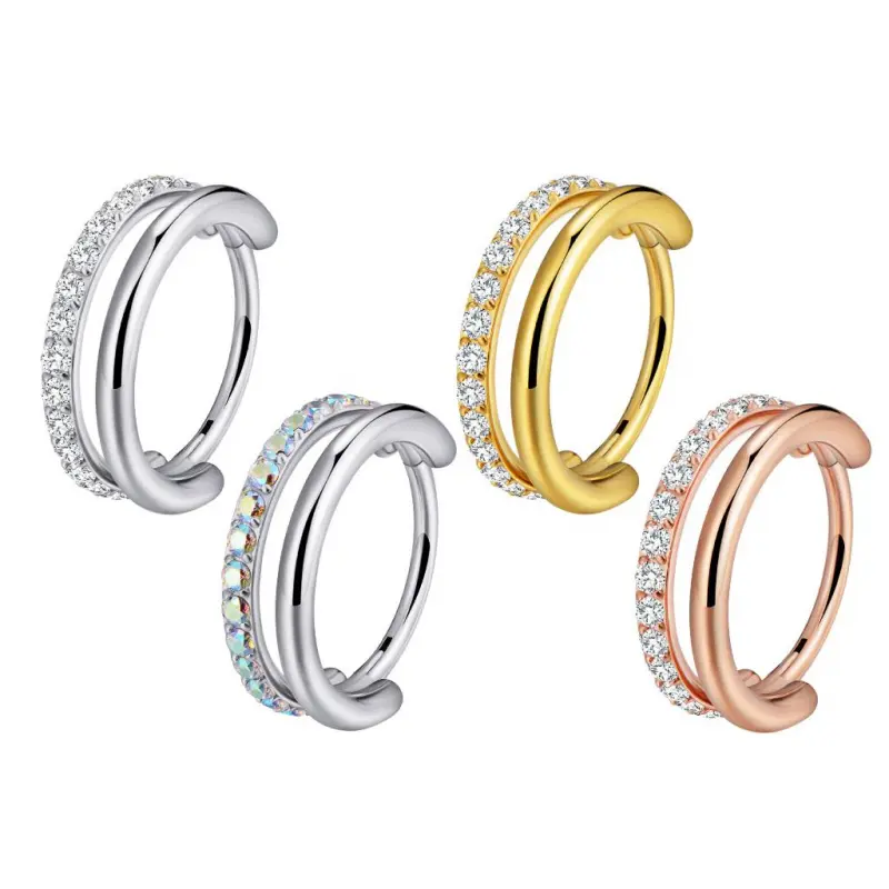 Titanium Half & Half Double Hoop Plain Side & Micro Gem Side Hinged Nose Ring jewelry men Gold Plated Stainless Steel Cuban Link Bracelet stocking stuffers for mom gifts wife Initial Necklace Set red string Sterling Oversized luxury free shipping