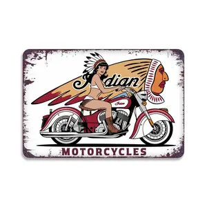 Vintage Pinup Girl on Indian Motorcycle Metal Sign Print Aesthetic Room Decoration for Home Bedroom Kitchen Bar Garage Cafe Dorm Bathroom Wall Decor 8 X 12， Easy to Hang