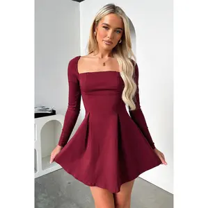 Tabitha Long Sleeve Mini Dress - Burgundy